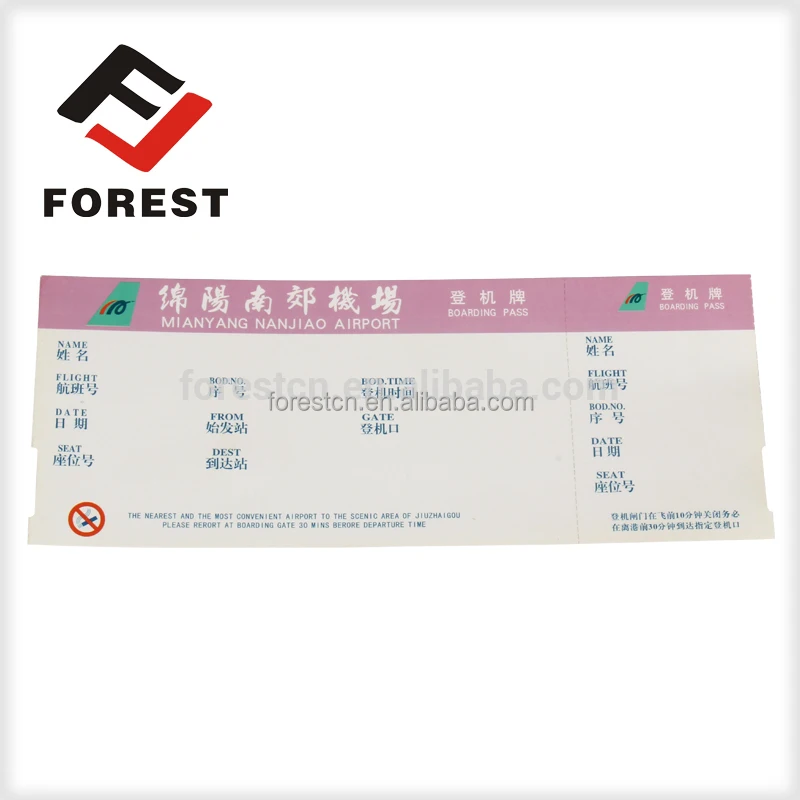 Cheap price flight ticket airline thermal paper boarding pass, air fright tickets