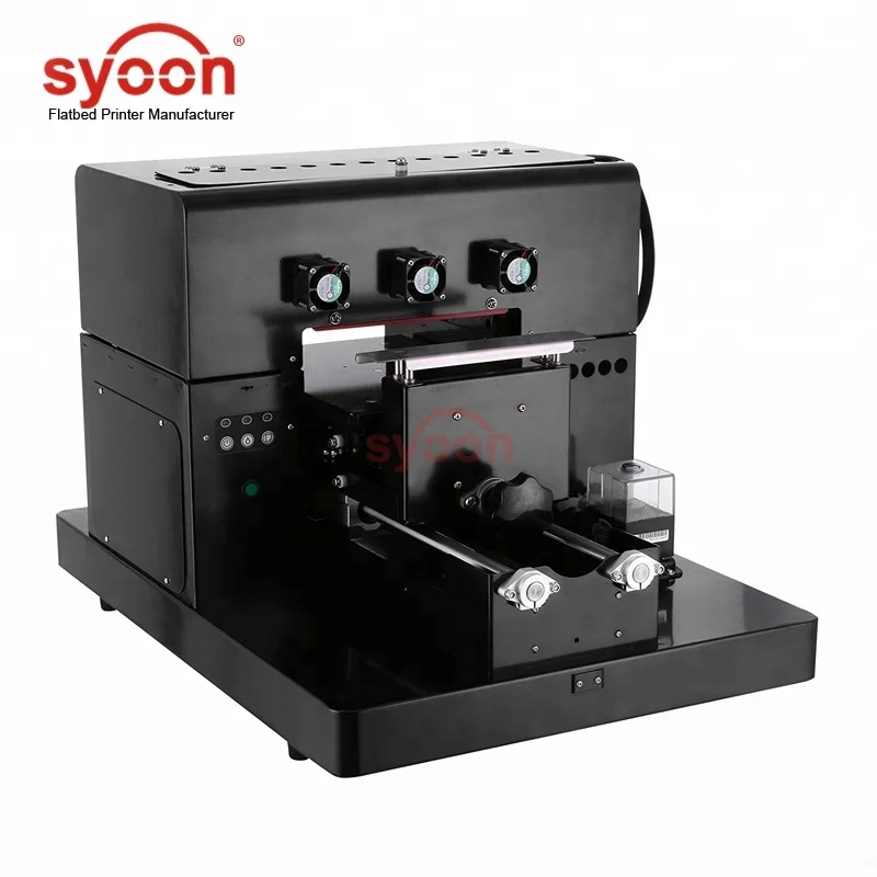 2018 Syoon Semi Auto A4 UV Flatbed Printer for TPU phone case,T shirt,PVC,Metal,Glass,Pen,etc