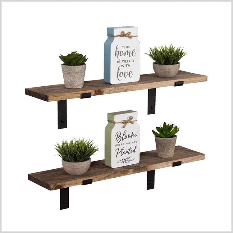 Rustic Wood Floating Shelves Wall Mounted Book Flower Storage Shelf with L Brackets wood storage shelf spice rack