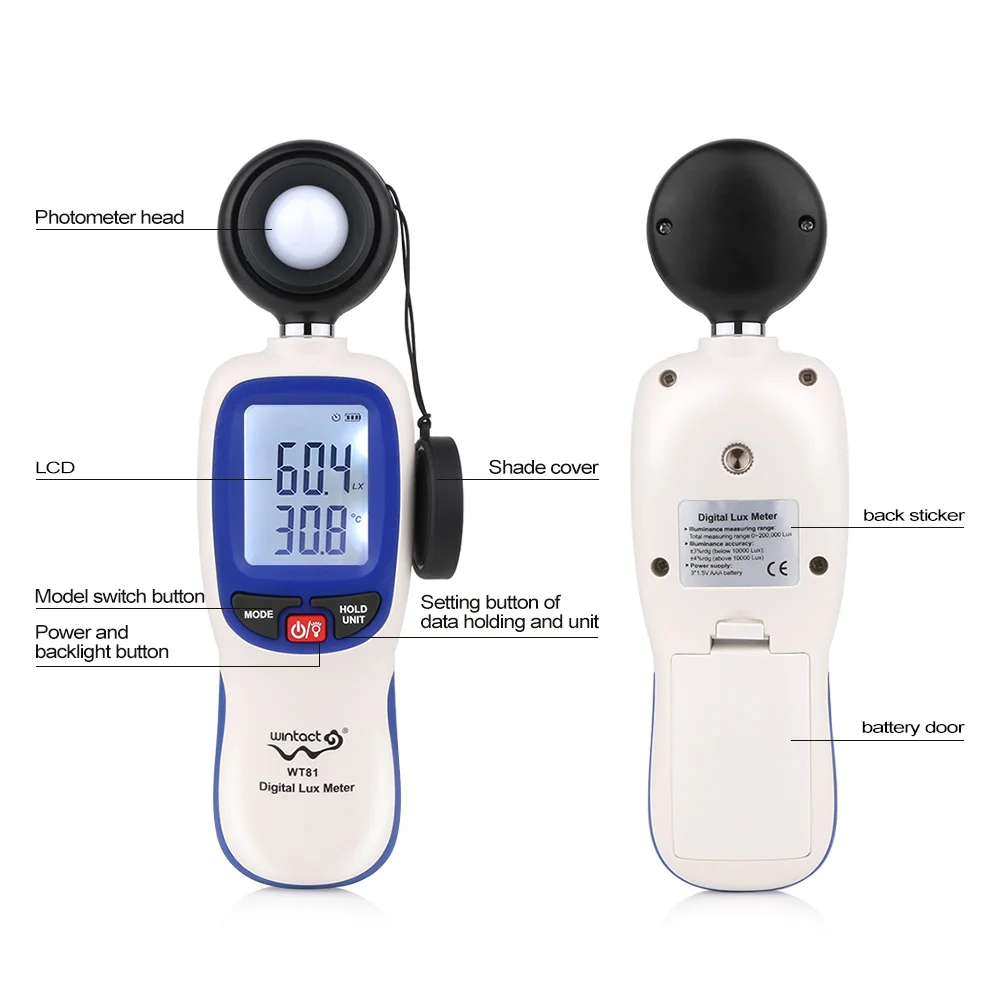 Digital Luxmeter Mini Light Meter Environmental Testing Equipment Handheld Type illuminometer WT81