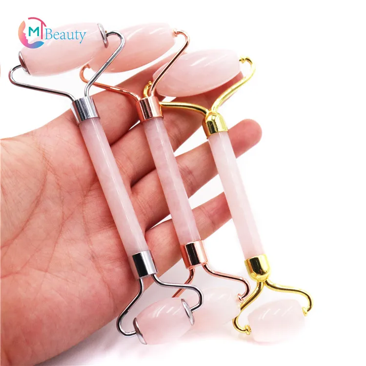Natural Pink Rose Quartz Jade Roller Rodillo De Cuarzo For Face Facial Massage