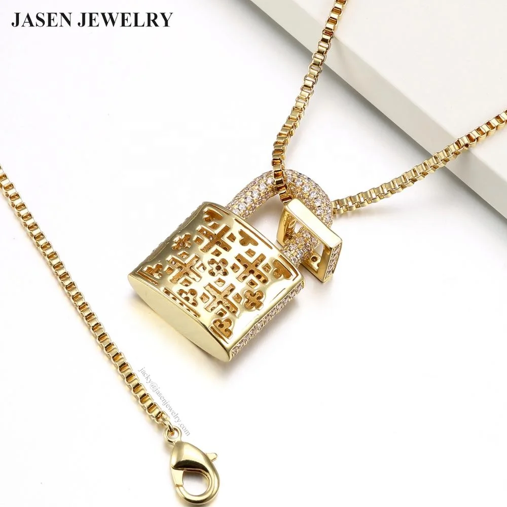 
Iced Out 925 Sterling Silver Charm Necklace Delicate Lock Padlock Pendant Necklace 