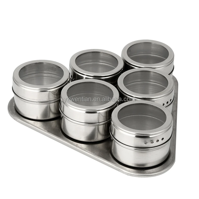 Stainless Steel Magnetic Containers Multipurpose Spice Tin Rack Perfect Kitchen Storage 6 Piece Set with non stick coating