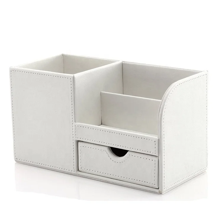 Genuine Real Split Bonded leather custom desktop storage boxes desk organizer