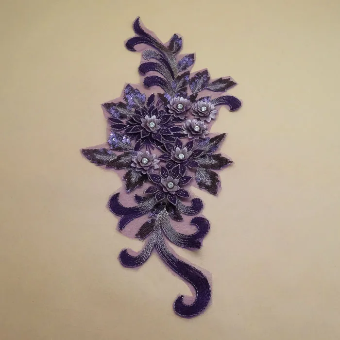 Sexy black rhinestone beaded lace applique for evening dress