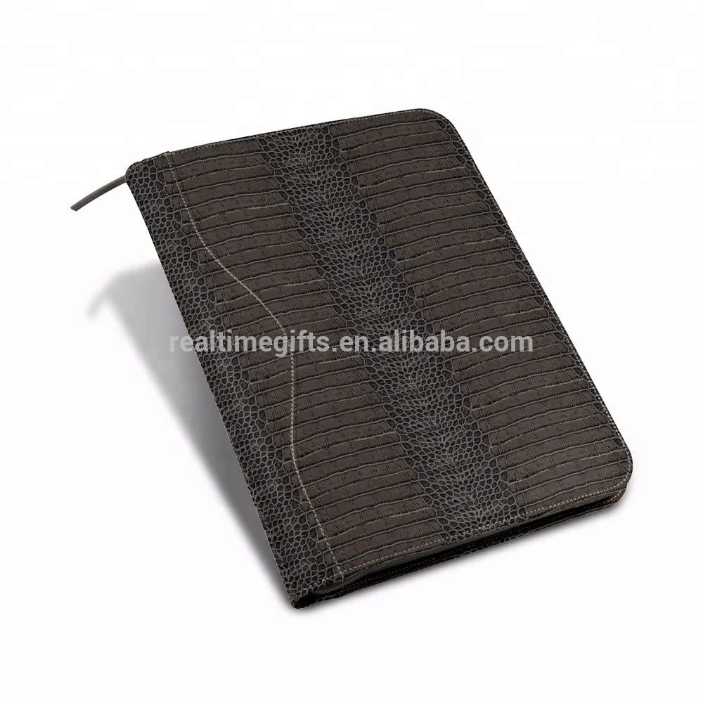 Fashion Business Office Conference Grey Crocodile Style PU Leather A4 Luxury Portfolio Organizer