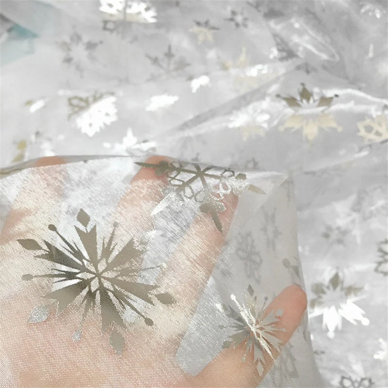 Good quality bright silk glass gold foil stamping organza fabric