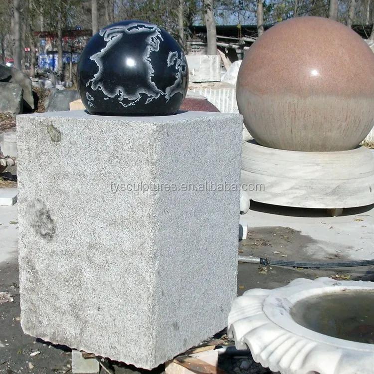 Outdoor Chinese black granite Feng Shui rolling ball stone water feature fountain