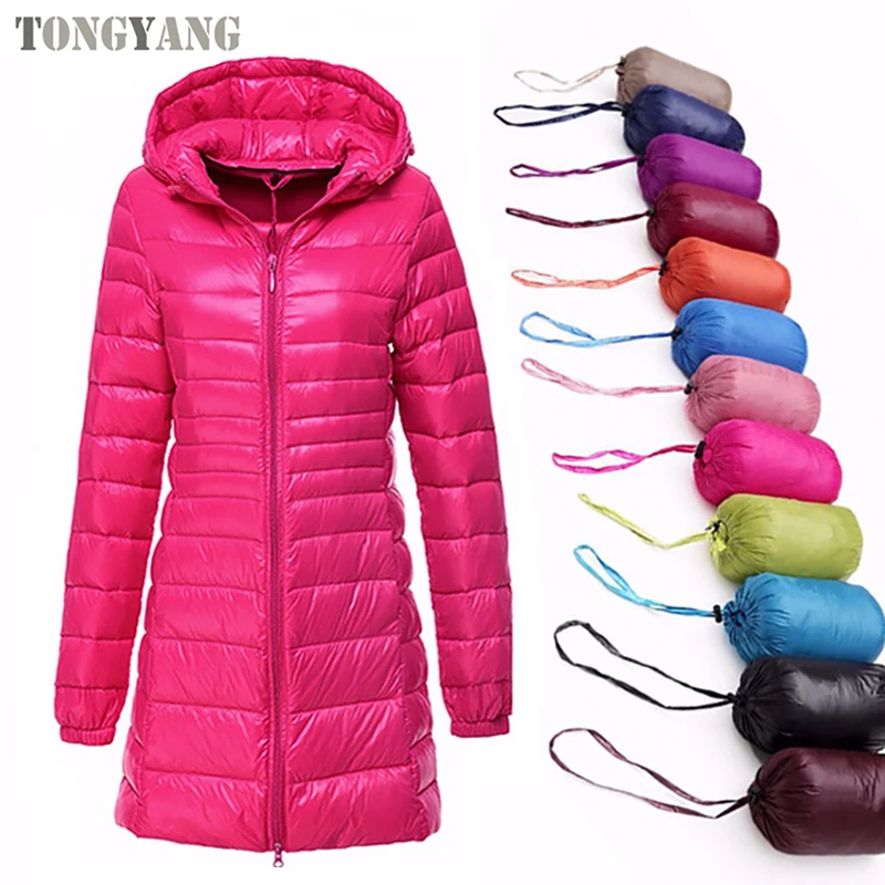 TONGYANG Winter Women Ultra Light Down Jacket White Duck Down Hooded Jackets Long Sleeve Warm Coat Parka
