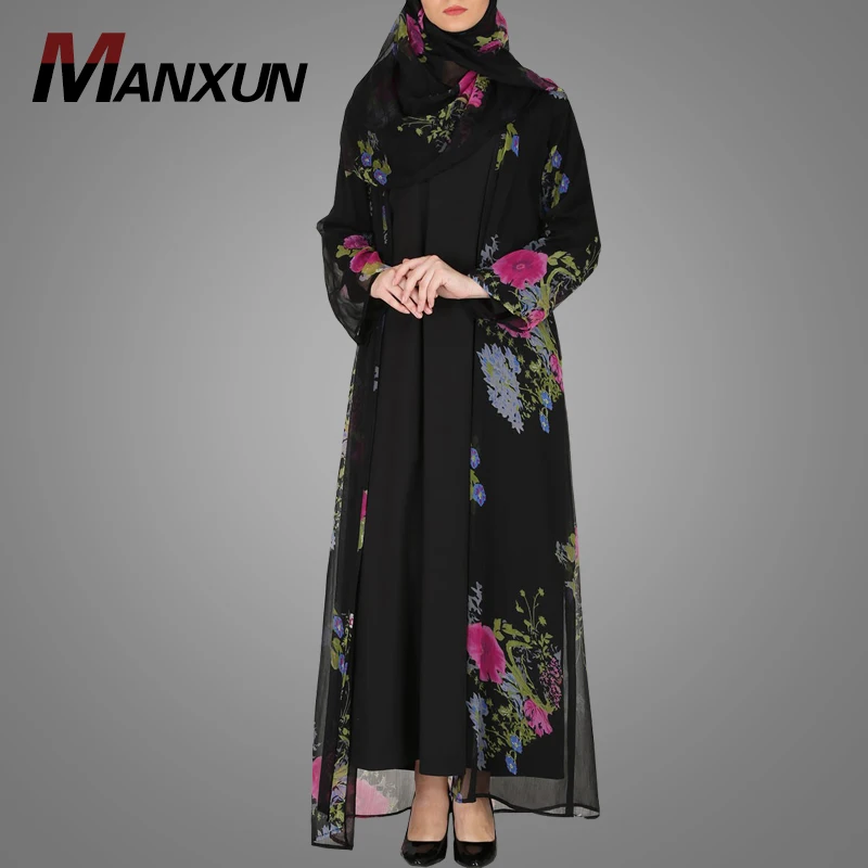 Beautiful Muslim Lady Maxi Dress For Daily Wear Print Islamic Clothing Kimono Cardigan Long Dress For Malaysia Dubai Open Abaya