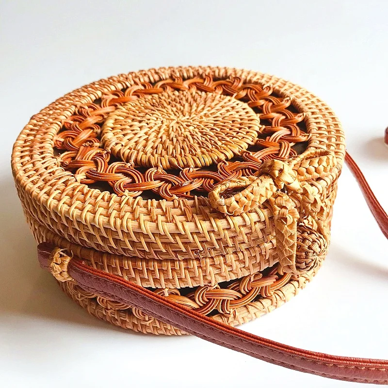 Bali  Island Round Rattan Shoulder Bags Handbag  Bohohemian Retro Women  Beach Summer Handmade  Handbag Straw Rattan Woven Bag