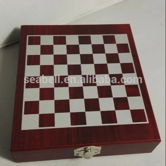 K0428-4w Wooden Box With International Chess Wine Tools Set