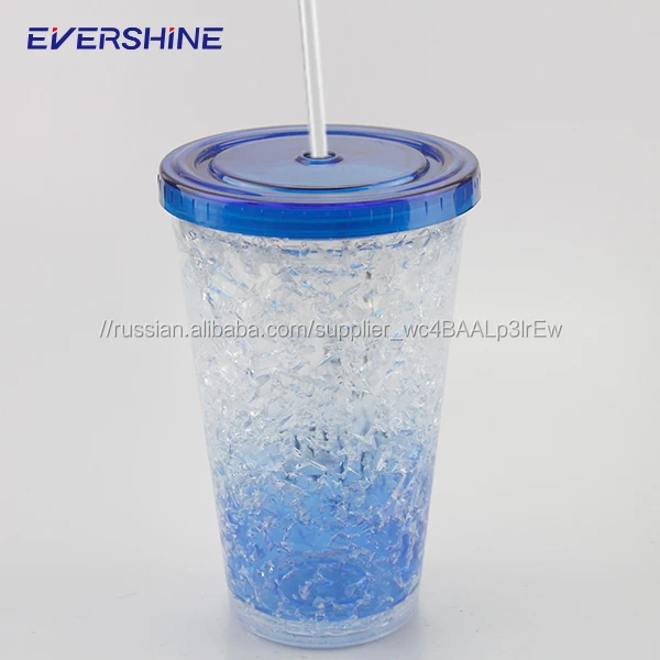 16 унц. Двойная Стена Самостоятельного Охлаждения Допускающий Фиксацию Дэб Гель Пластиковый Стакан Воды Чашки С Кубиком Льда