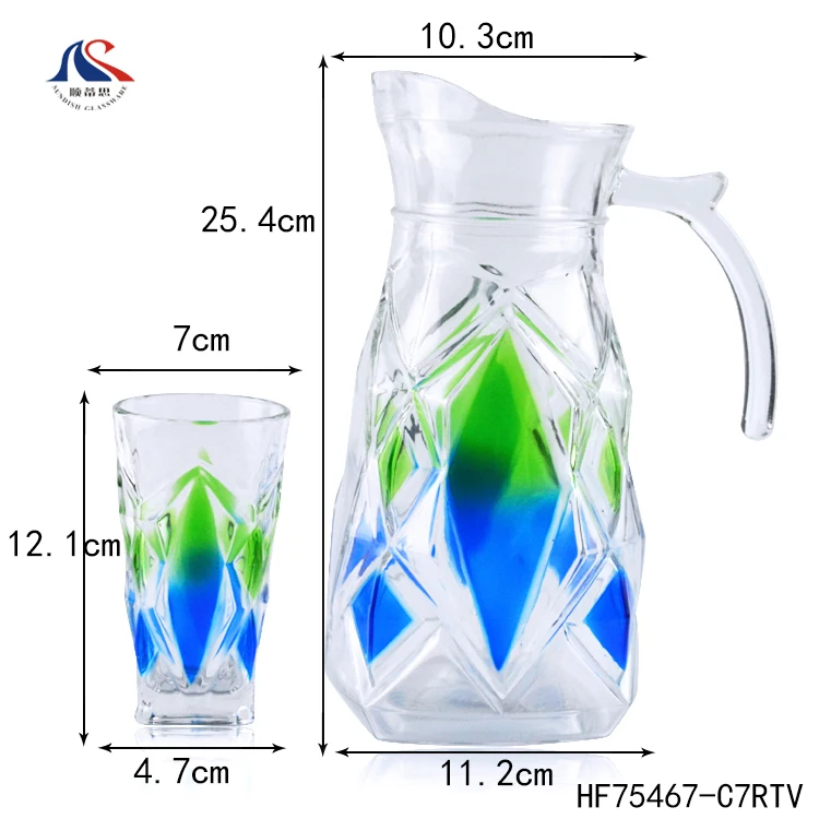 Hotel Colorful Glass Milk beverage  Jug With   Cups For Water pitcher pot  glassware drinking jar
