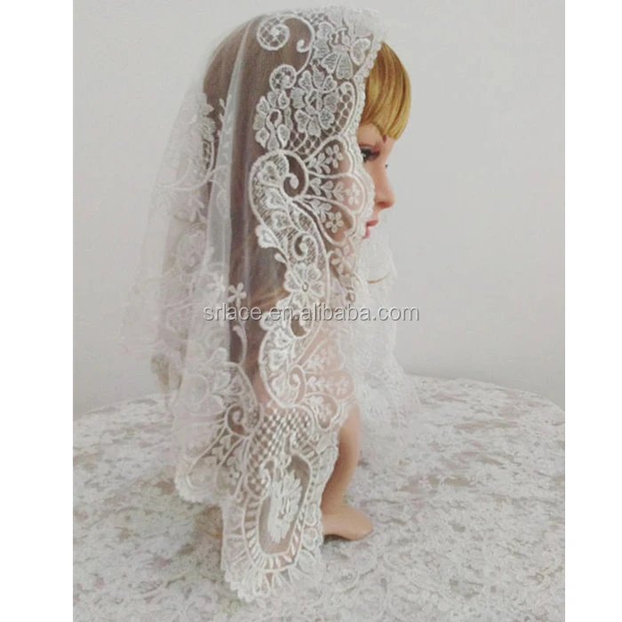 
White embroidery spanish lace mantilla catholic lace veil factory 