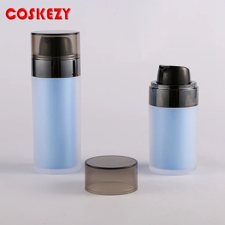 Factory Price Serum Airless Pump Frosted Light Blue Plastic Airless Bottle Empty Lotion Airless Dispenser 50ml