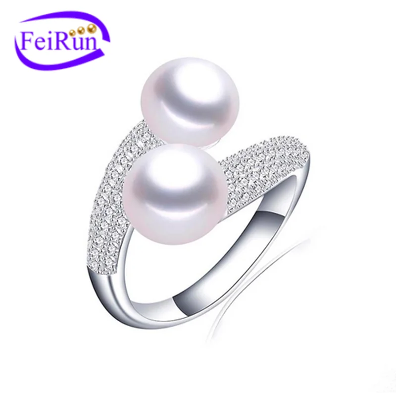 925 sterling silver adjustable natural genuine fresh water real genuine pearl rings freshwater pearl finger ring