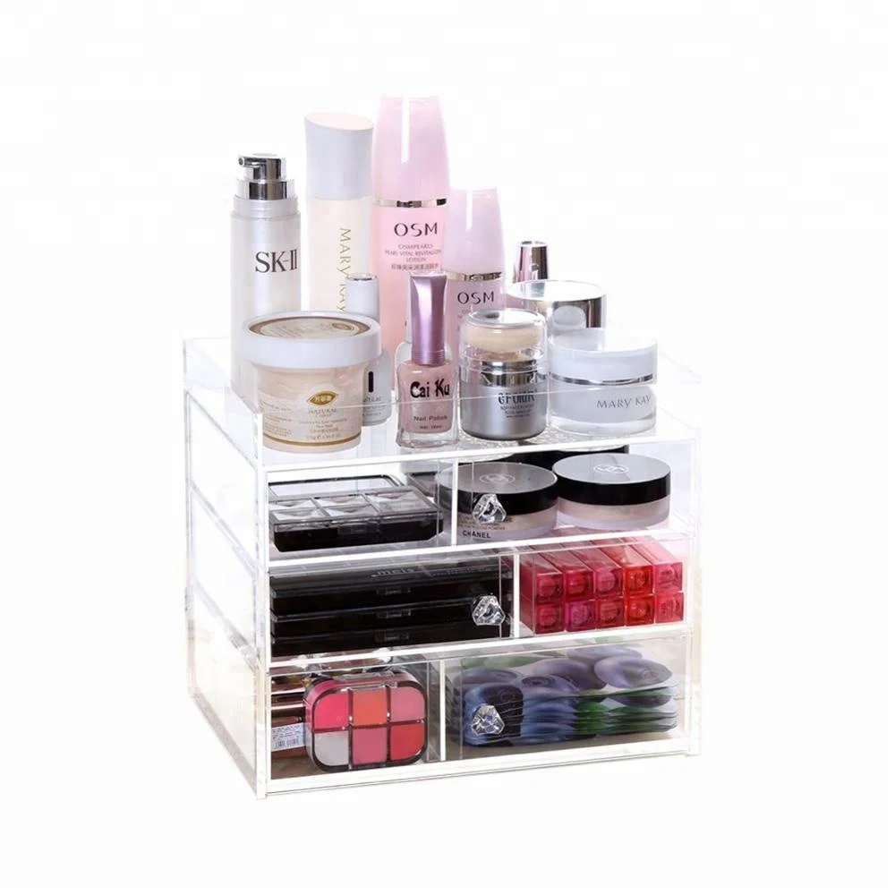 Wholesale large cheap clear acrylic makeup organizer with drawers