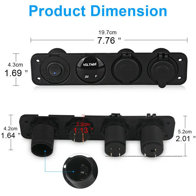 DC 12V LED Switch Panel Voltmeter Volt Dual USB Charger Socket adapter