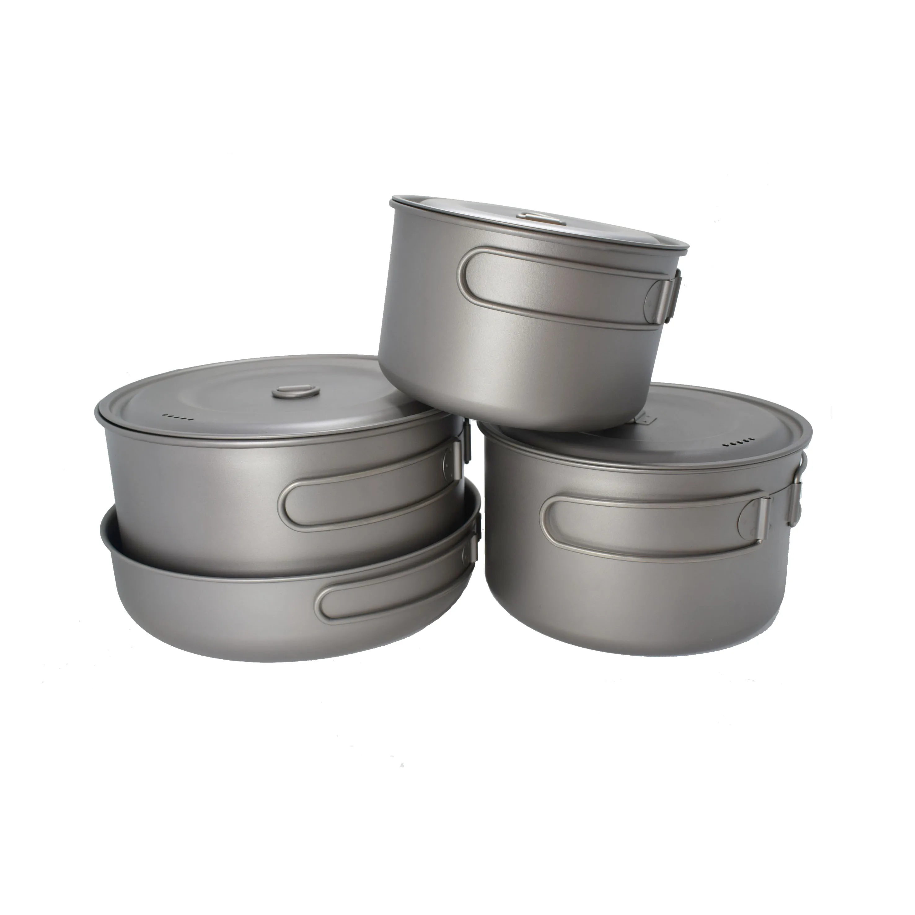 Titanium Camping Cookware Set 4-Piece (1300ml,1950ml, 2900ml & 1500ml)/ Pot & Pan Outdoor Cooking Mess Kit