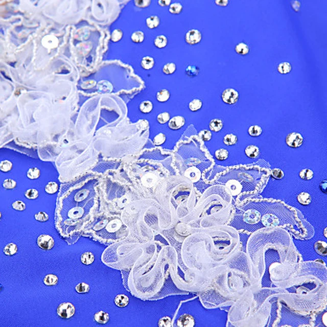 Платье для катания на коньках LIUHUO с драгоценными камнями, голубое платье с белыми цветами, женское платье для катания на коньках, костюм для сцены