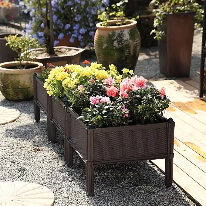 Suntour Plastic Foldable Planter Box for Flowers Composting Garden Bed Plant Box Outdoor
