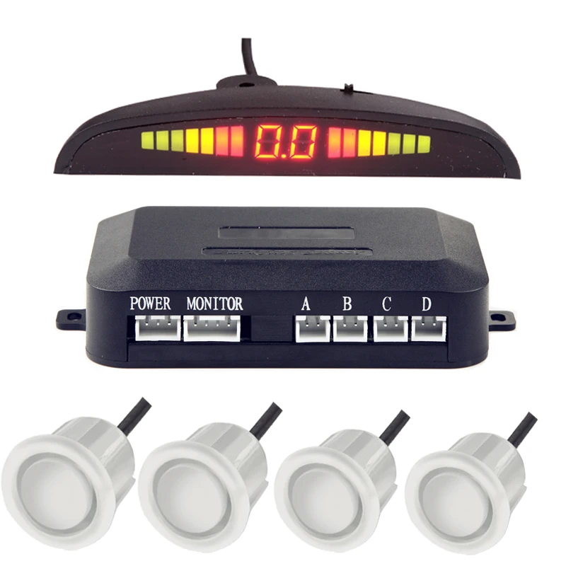 4 pcs 18.5mm Metal clip LED digital display Parking Sensors Car Reverse Backup Radar System with waterproof connector
