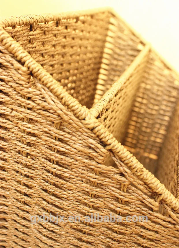 Guangxi Bobai Factory Handwoven Paper Rope Magazine Holder Basket with 3 Layer Office Supply