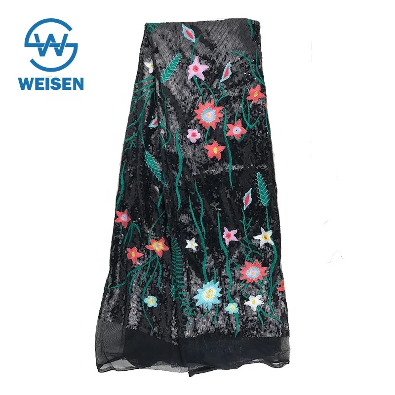 Wholesale Embroidery Design Ombre 3mm Dress Pattern Flower Sequin Fabric