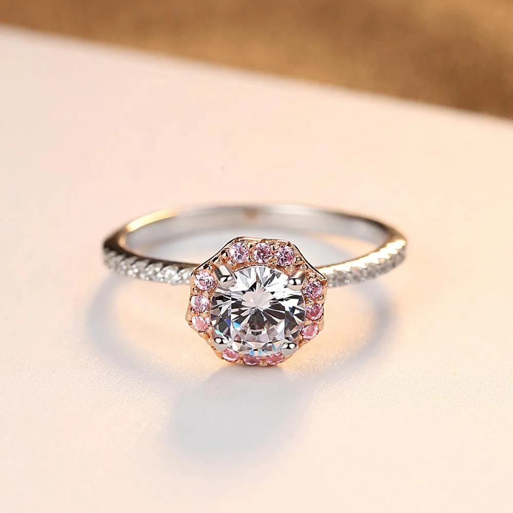 CZCITY Pink Light Stone White Cubic Zirconia Zircon Crystal Colored Cz Beauty Fashion Woman Color Ring
