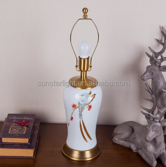 Printing Ceramic Body With Fabric Lampshade Modern Desk Lamp Bedroom Living Room Table Lamp