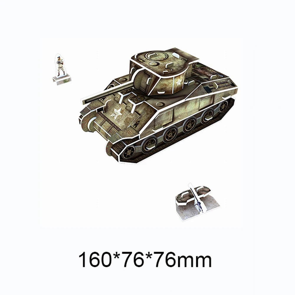 3D DIY US Sherman Tank Vehicle Puzzle Jigsaw Boy toy Kid Early learning military Environmental Assemble Children Paper Puzzle