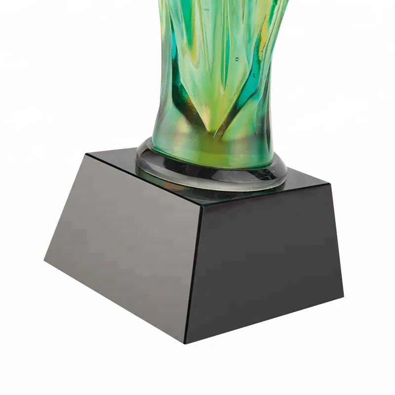 Jadevertu K9 color glaze crystal wing champion Art glass award pate de verre crystal cup trophy custom winner badminton trophy