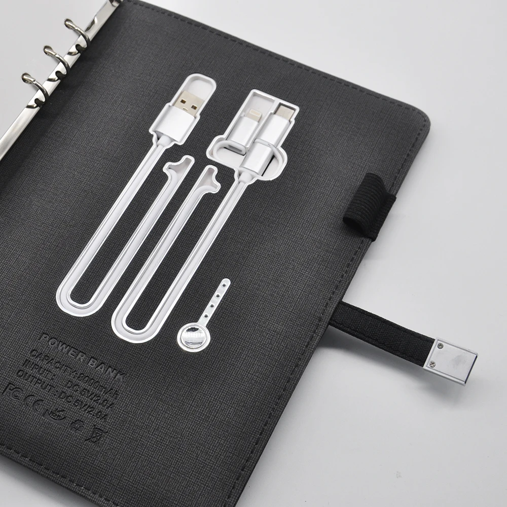 
Newest PU leather reusable notebook with USB and power bank 