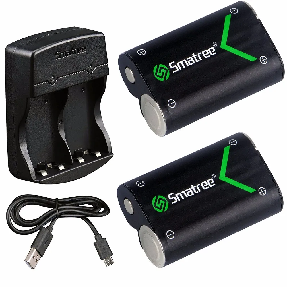 Smatree Rechargeable NI-MH Battery 2000mAH (2-Pack) + Dual-Channel Charger for Xbox One / Xbox One S Wireless Controller