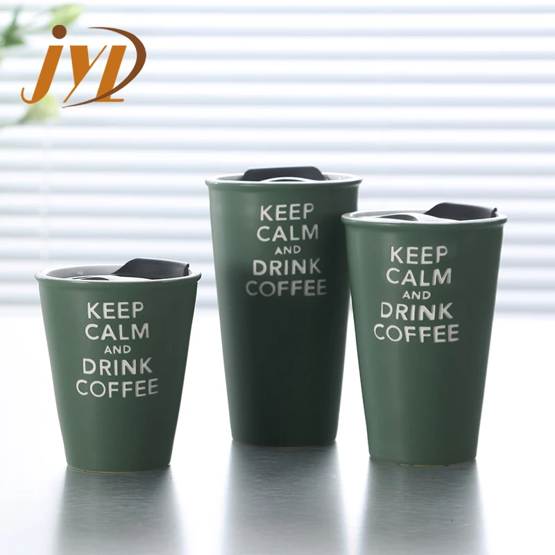 Customized Stone Coated Glazed Ceramic Stoneware Letter Travel Mugs For Office Coffee Cafe