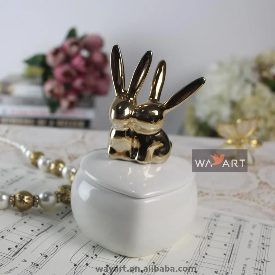 Lovely Ceramic Rabbit Ring Holder Jewelry Box
