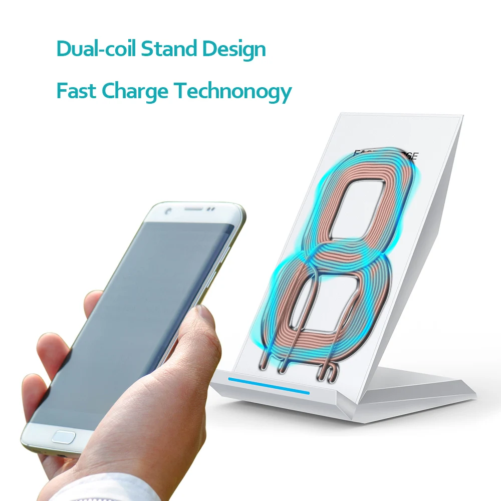 Двухкатушечный парусник Быстрая зарядка 10 Вт Qi Беспроводное зарядное устройство подставка для мобильного телефона