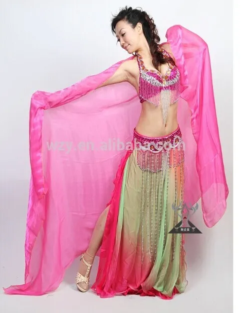 
Shining Purple Chinese silk belly dance fan veils 