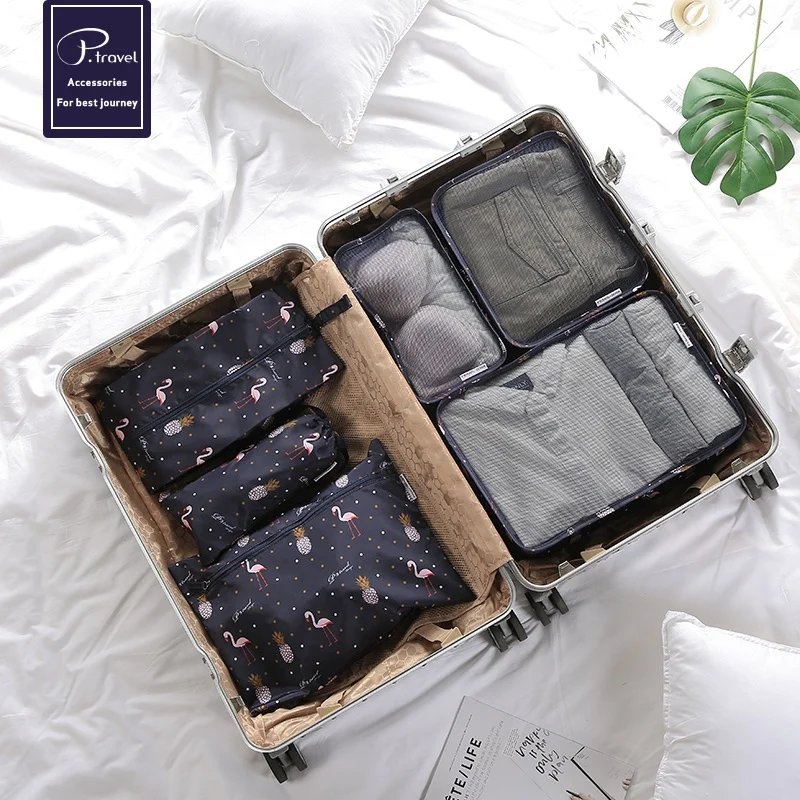 P.travel waterproof portable 6pcs set geometric packing cubes for travel ,Storage Mesh Bags Organizers