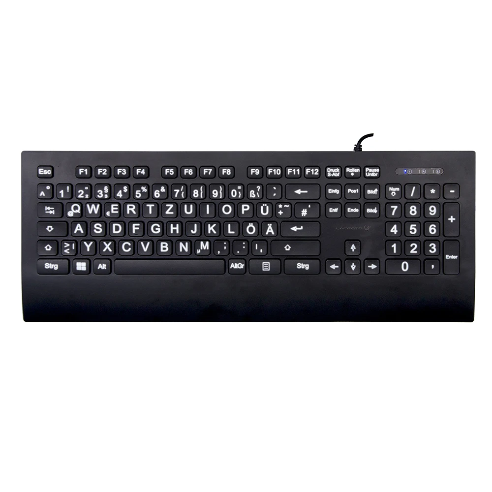 Новинка 2019, большие светящиеся немецкие буквы, 105 клавиш, QWERTY-раскладка, Проводная или беспроводная клавиатура, комбинированная для пожилых людей