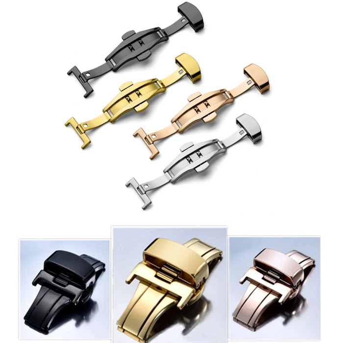 Wholesale custom double press leather butterfly clasp watch strap