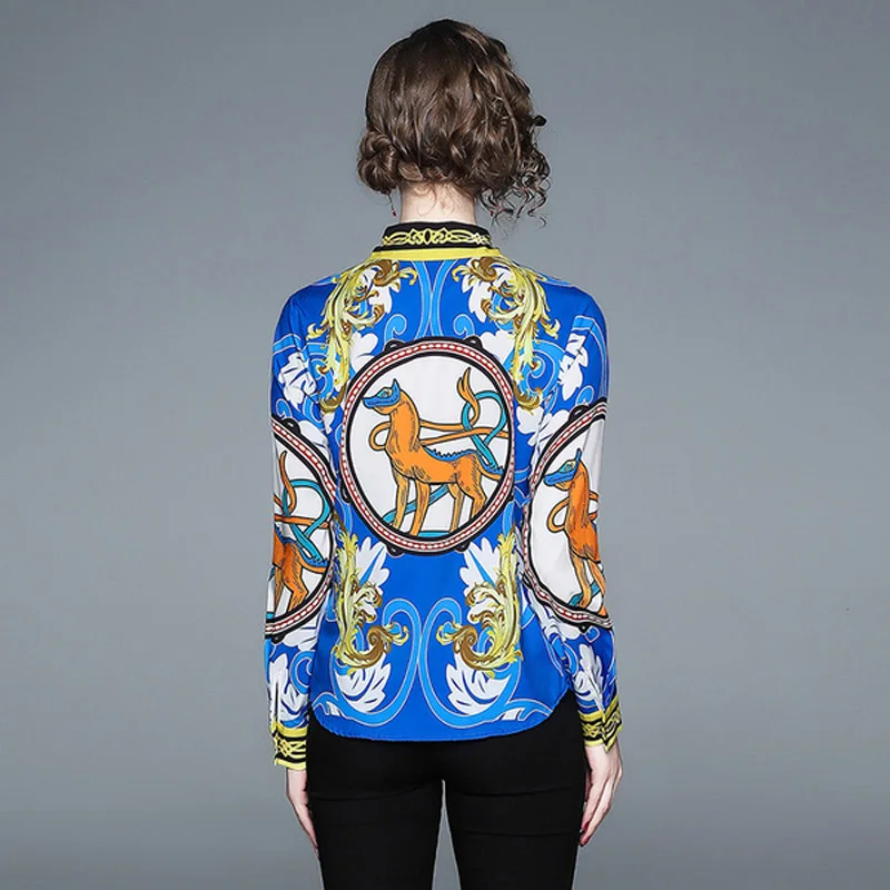 spot QP3617045#2019 spring and autumn loaded European goods positioning printing shirt female long-sleeved shirt Slim shirt