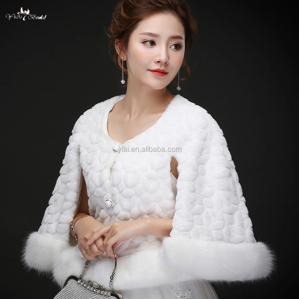 
LZP218 No Collar Circle Pattern With Button Mink Jacket White Fur Bolero Winter Wedding Cape 