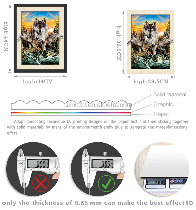 
3D Image of Wolf PET Lenticular 3D/5D pictures,3d painting for animals 