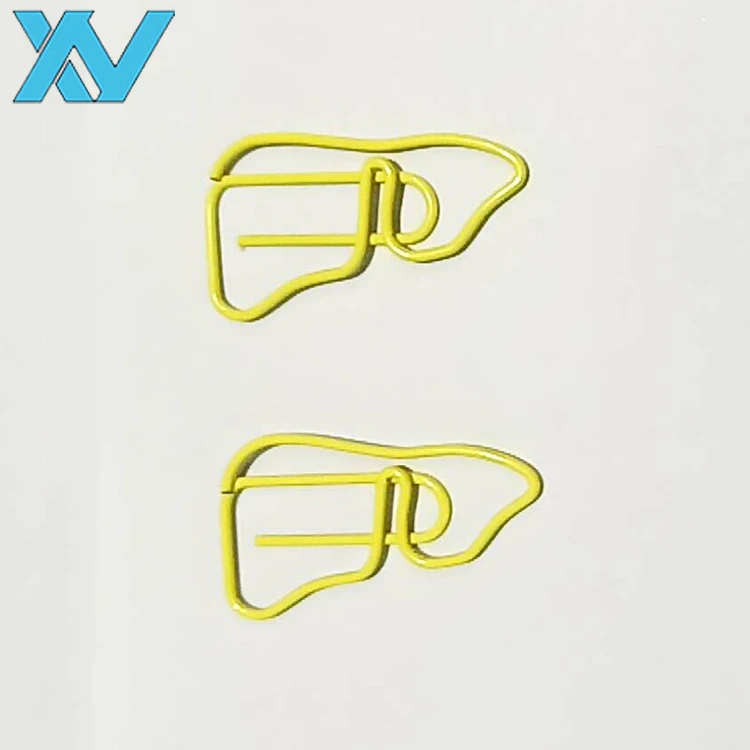 Customized human design organ liver shape metal paper clip yellow color