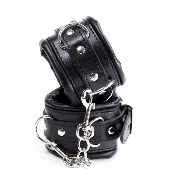 PU Leather Padded Hand Cuffs & Ankle Cuffs & Neck Collar Set BDSM Bondage Restraint Cosplay Accessories
