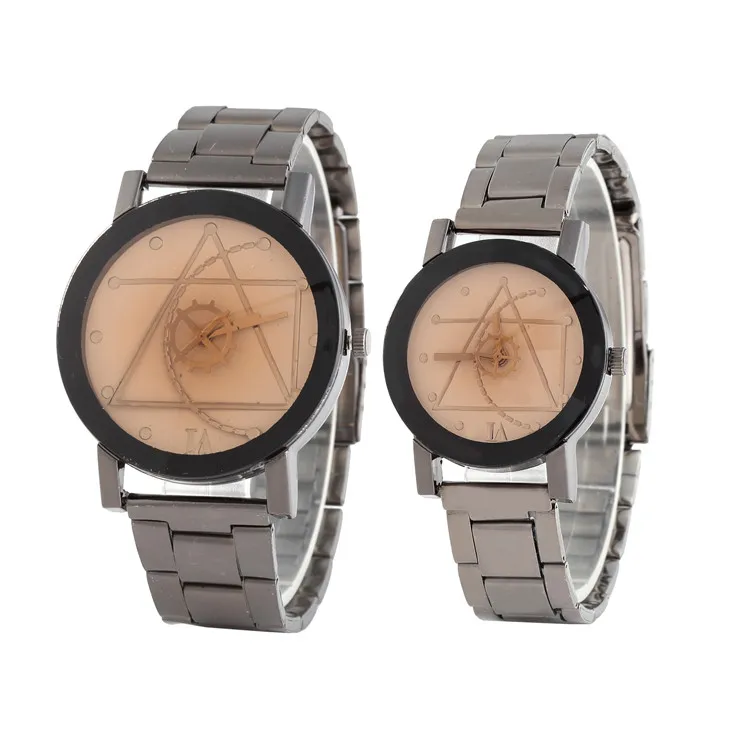 
Korean Gear Pair Watch Diamond Mirror Geometric Designs Steel Belt Quartz Watch couple Watch for Men and Women 