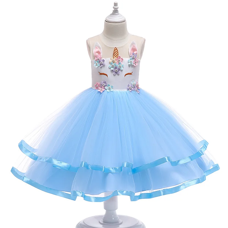 Wholesale children frocks designs gossamer fluffy unicorn party wear flower girl dresses