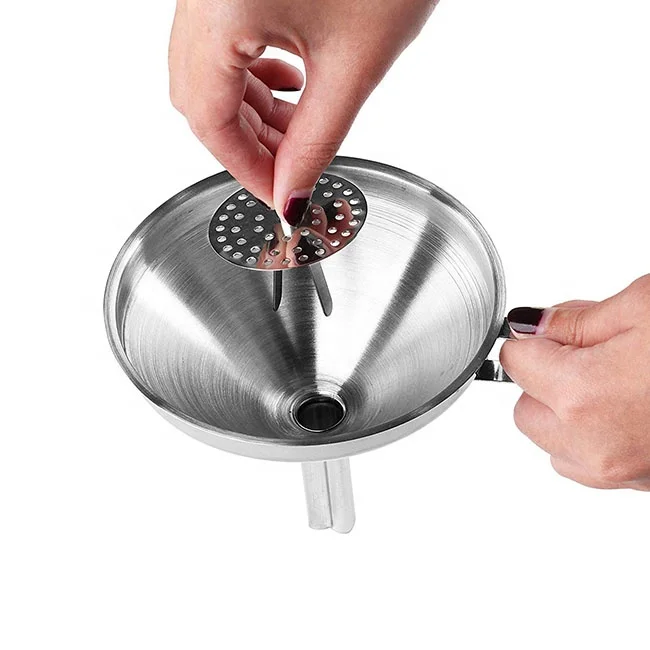 
Gold Copper Plated Stainless Steel Removable Strainer Filter Kitchen Bar Wine Liquid and Dry Ingredients Funnel with Handle 